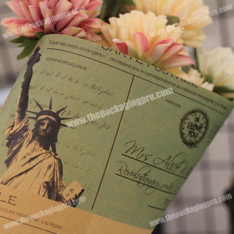 Shinewrap Statue of Liberty Eiffel Tower Printed Newspaper Design Paper Packaging For Flower