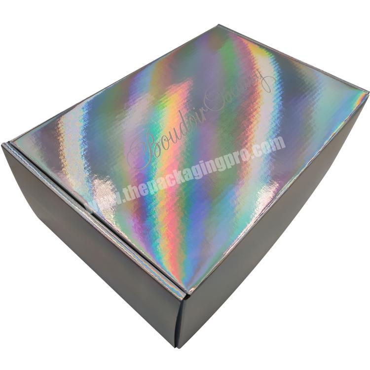 Shiny Color Wig Hologram Paper Shipping Boxes Folding Carton Box With Logo Printing For Shoes Hair Extension Clothing Skincare