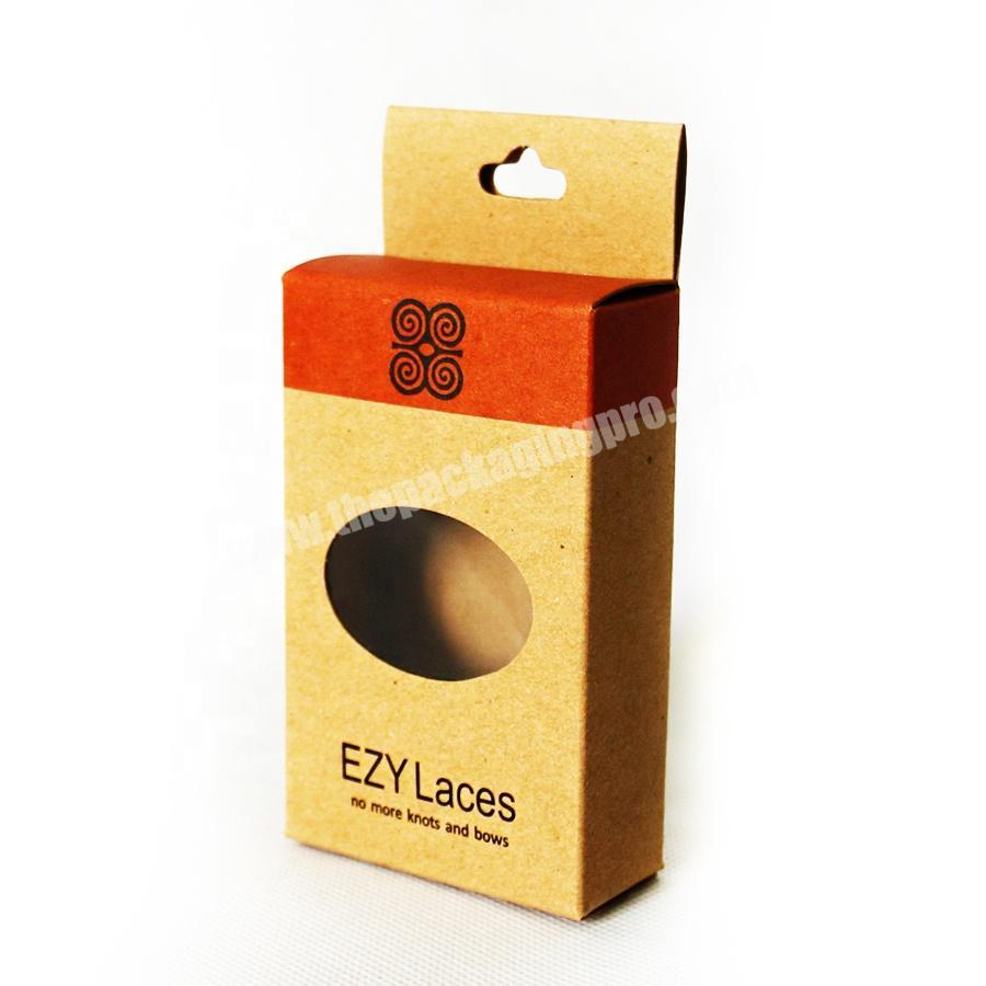 Shoes lock laces packaging brown kraft window paper box with PVC