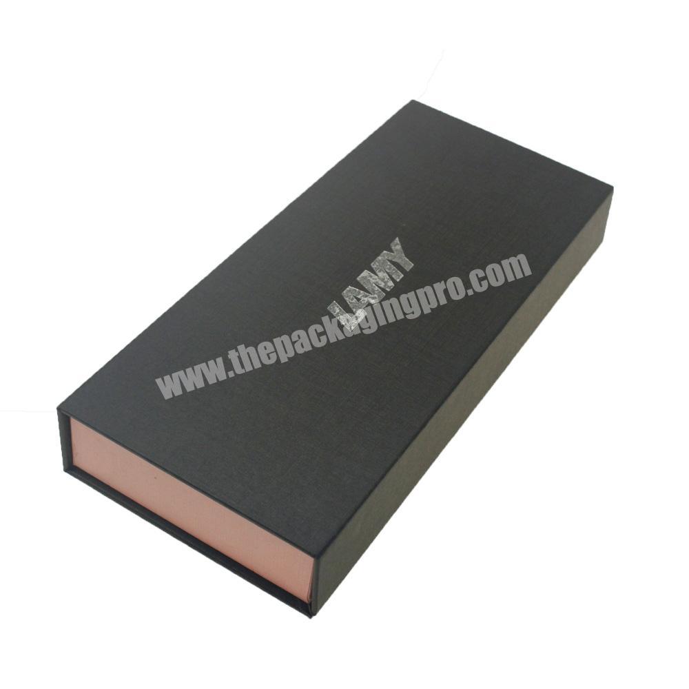 Silver Foil Pink Black Luxury Cosmetic Hair Extension Cardboard Book Box Packaging with black velvet foam Insert