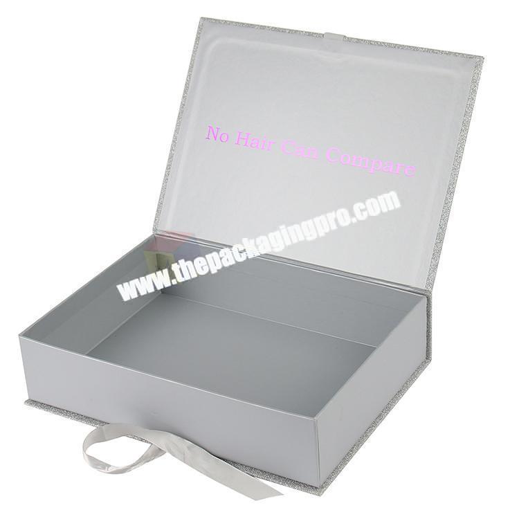 silver glitter bundle hair packaging custom wig boxes with logo