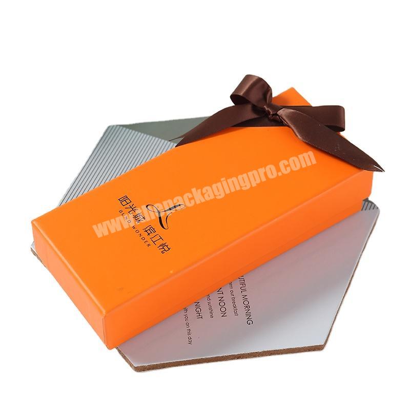 simple cheap eco-friendly Paper custom  printed decorative orange gift box with ribbon for wedding party gift