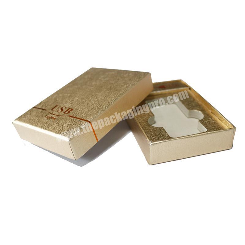 Small gold fancy paper box for usb packaging with EVA foam inner tray