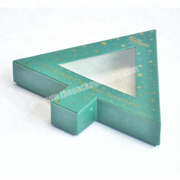 Small Green Paperboard Paper Packaging Christmas Tree Shaped Gift Box With Pvc Window