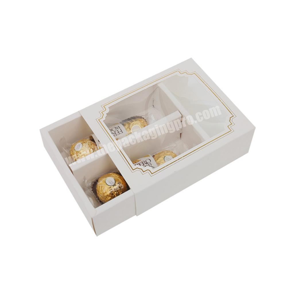 Small Macaroon Chocolate Candy White Card Paper Drawer Foldable Boxes Packing For 36 Chocolate Pieces With Dividers