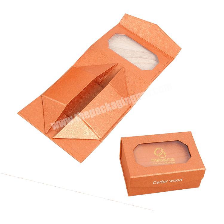 small paper gift boxes with window orange foldable magnetic paper box