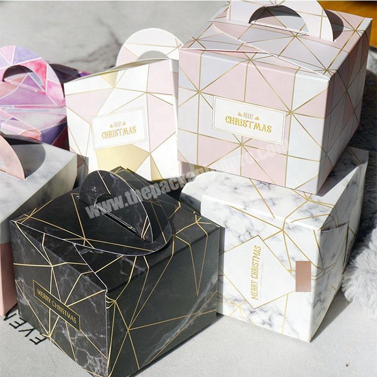 Small Rigid Cardboard Marble Printed Paper Packaging paper  Gift Box with handle