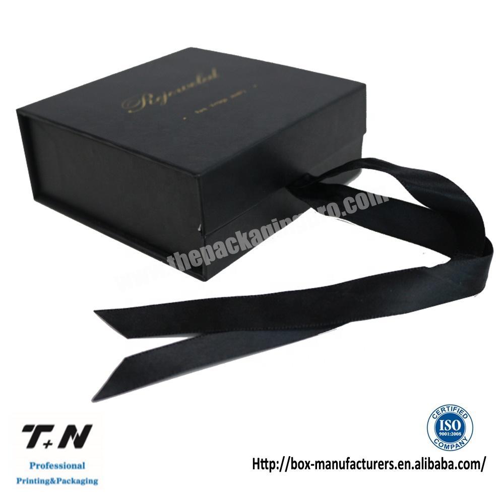 Small size cardboard magnetic gift box black with bow tie