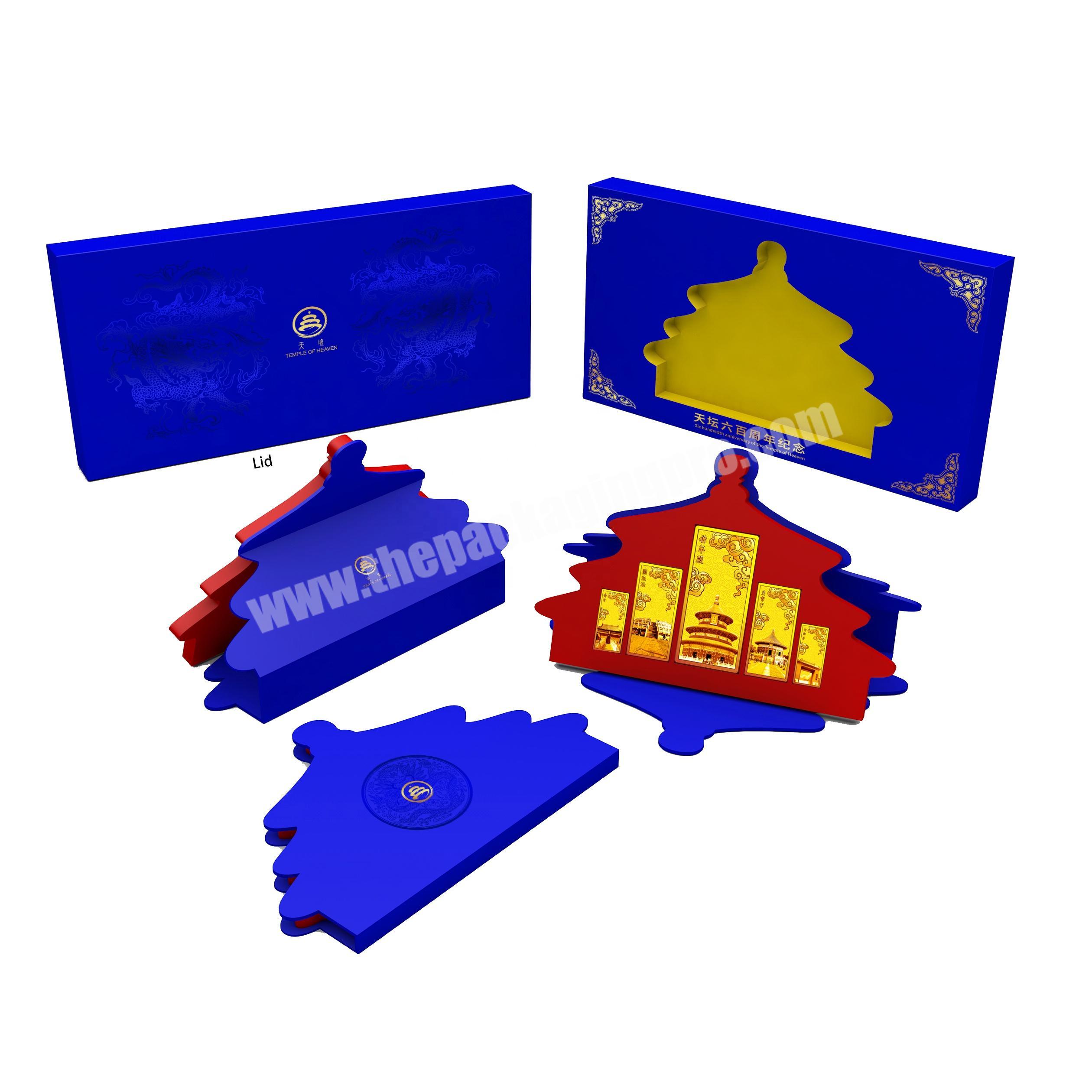 spot UV offset printing paperboard blue lid and base photo album medal packaging box with acrylic stand and foam pad