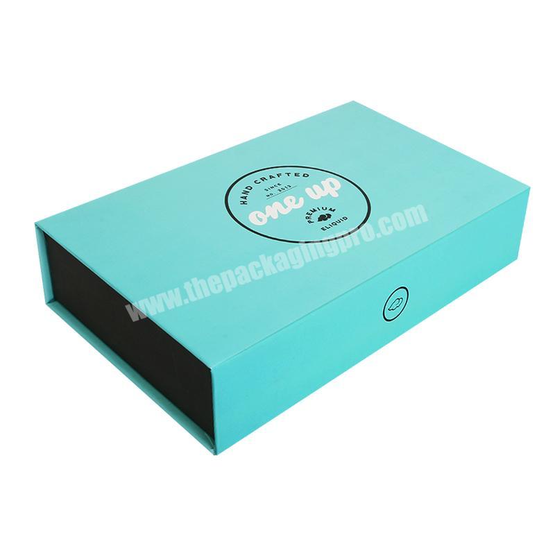 Spot UV silver foil Turquoise green custom logo magnetic cardboard e liquid travel kit gift box with EVA insert