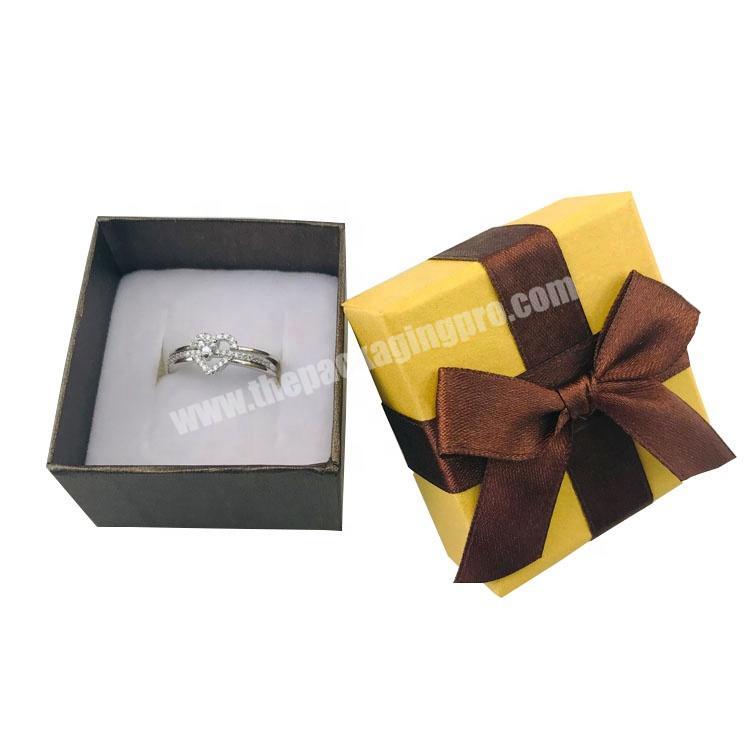 square 2 pieces bowknot lid paper gift ring box with velvet foam insert