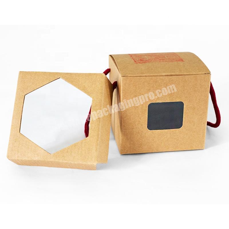 Square brown kraft cake paper packaging box with handle with window