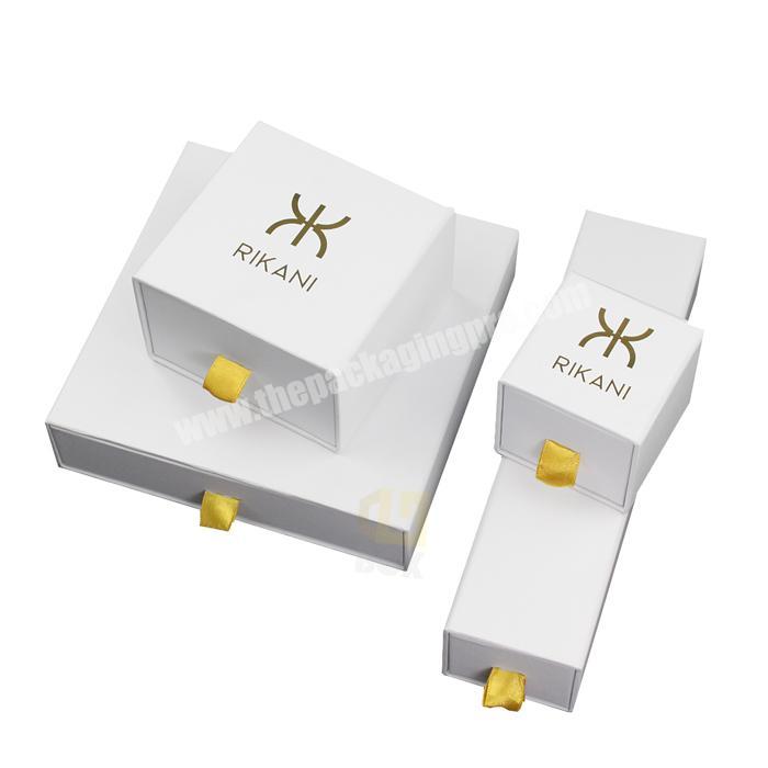 Square Customised Display Drawer White Recycled Luxury Jewelry Paper Box With Ribbon