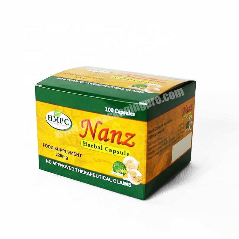 Square food supplement herbal capsule packaging cardboard paper box