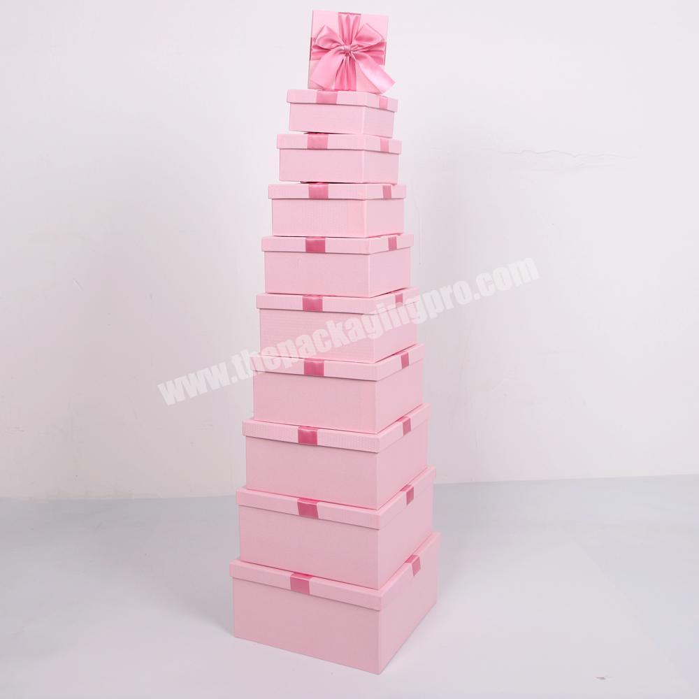 Square Rigid Paper Gift Packaging Box With Ribbon Bow For Wedding Decoration