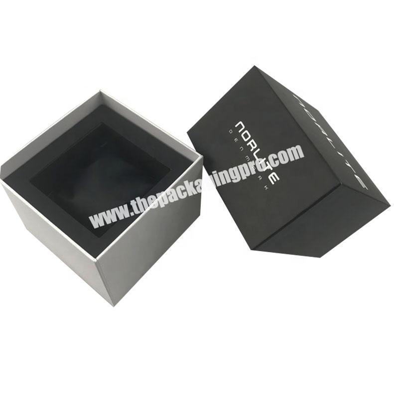 Square shape printed paper 2 pieces  lid & base watch box with inside wall and leather pillow