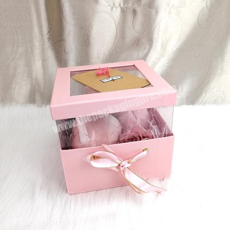 Square Shape Pvc Gift Boxes Day Packing Cardboard Moving Box With Polyester Ribbon