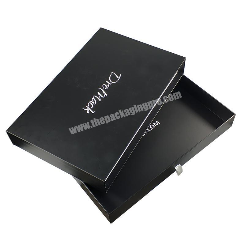 Stamping Logo Luxury Black Matt Lamination Drawer Box Custom 350gsm Greeting Card Boxes With Ribbon