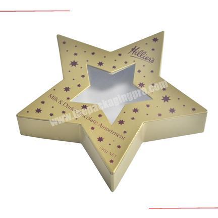 Star Shaped  With Window Paper Chocolate Box With Lid For Christmas Gift