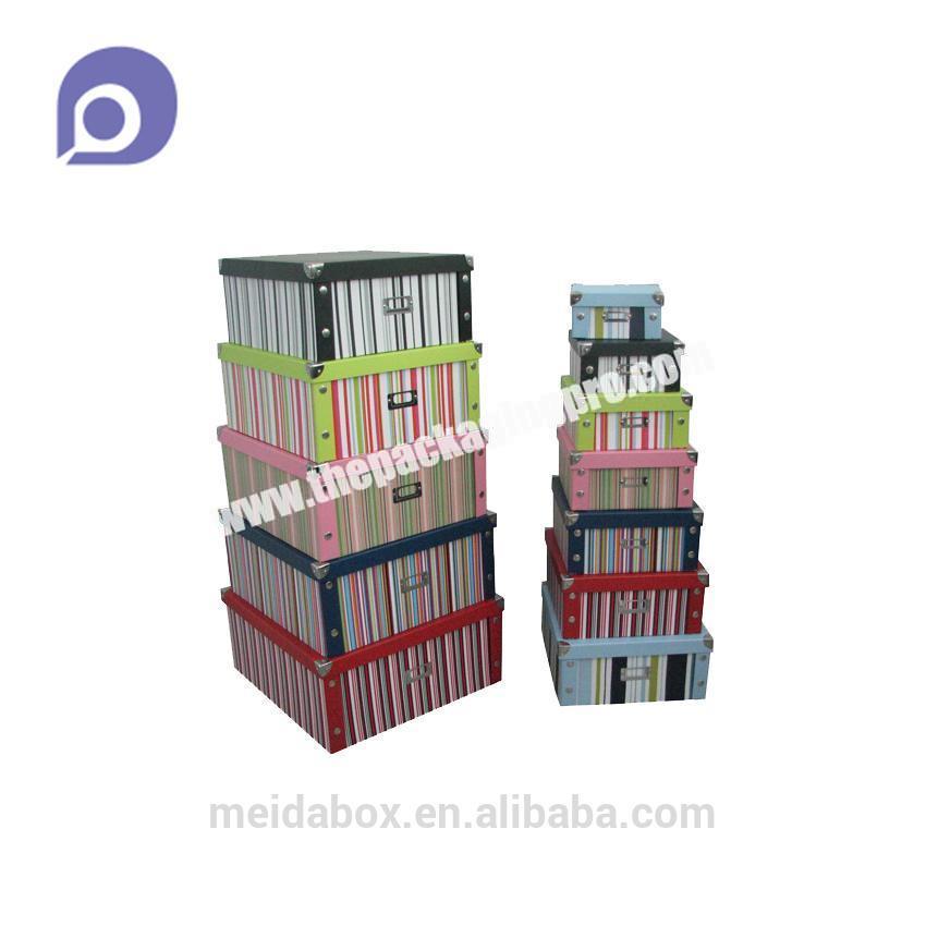stripe colorful design paper cover folding storage box for home storage