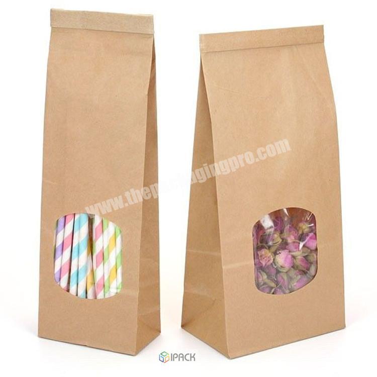 Strong cheap packaging kraft window paper bag with printed logo