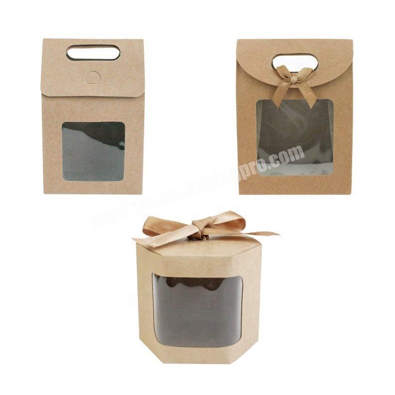 Strong Paper Stand Up Gift Bag, Brown Kraft Bag Candy Cookies Box with Clear Window
