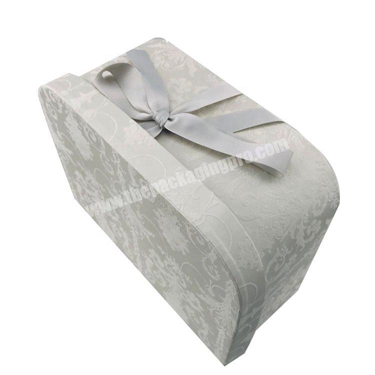 suitcase shape hinged velvet flocked pattern gift box with ribbon rigid paper suitcase box
