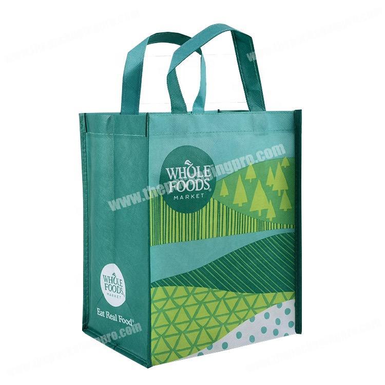 Supermarket shopping reusable blue green print non woven bag