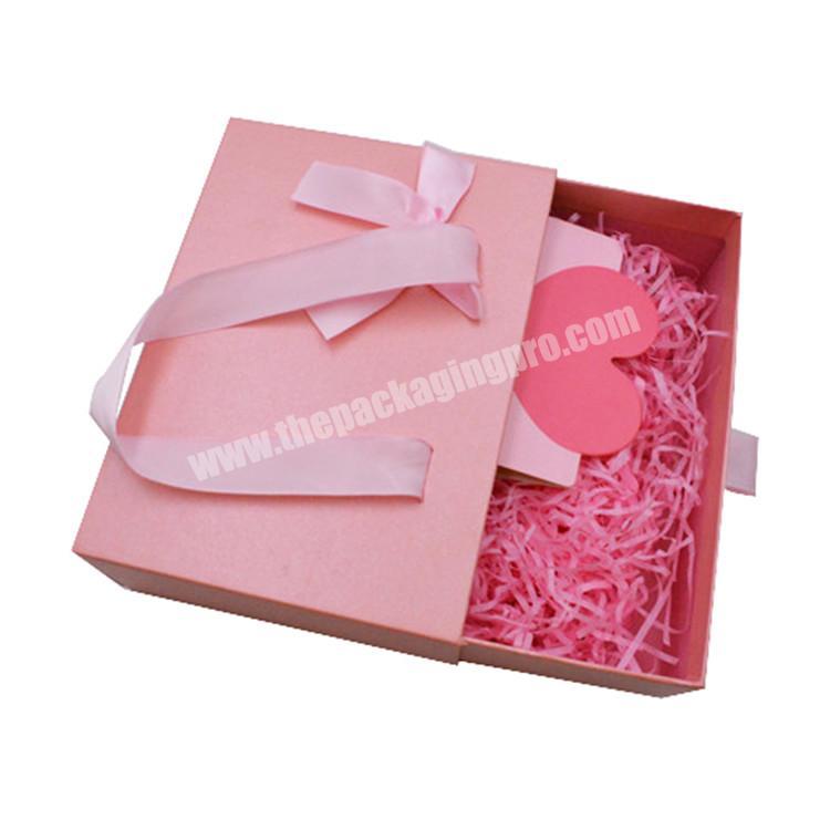 Supplier factory custom handmade small paper gift box cute pink earring paper drawer box with cutting paper thanks card
