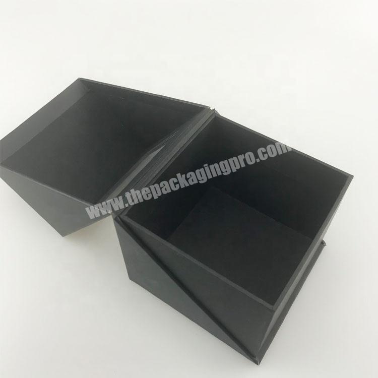 Symmetrical triangle Clamshell rectangle black packaging box with visible top view