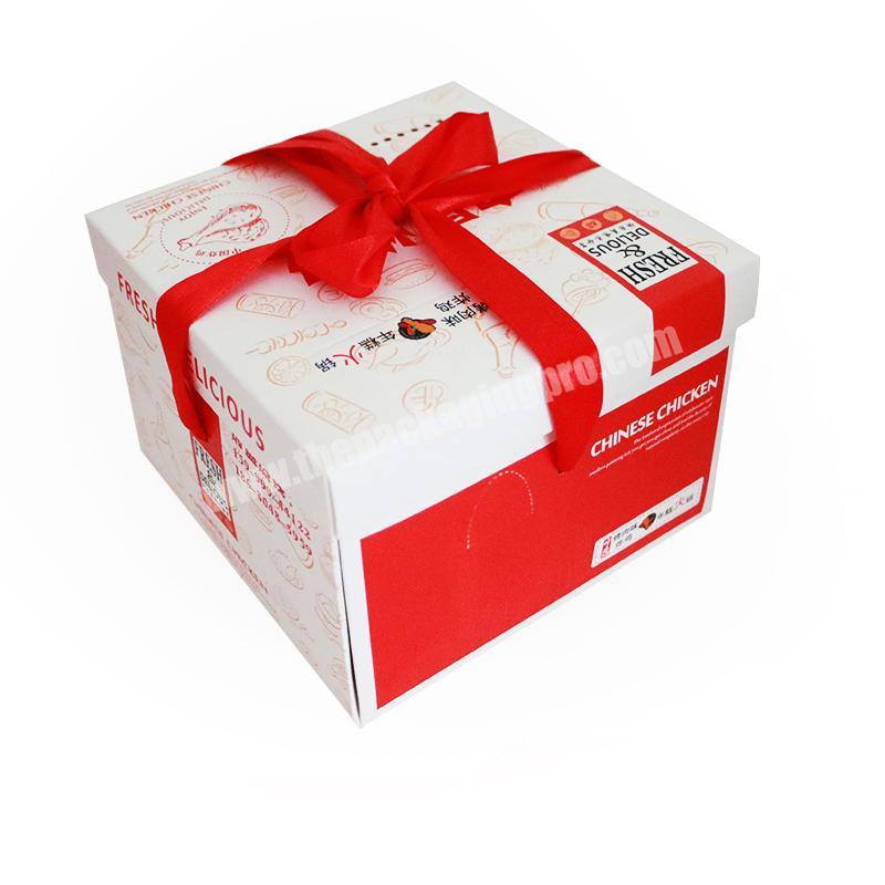 Take away food boxes french fries fried chicken nuggets carton paper food packaging box with ribbon handles