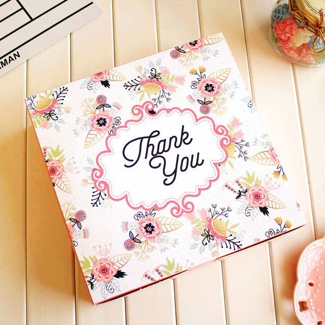 thank you light color flower 8 Inch 21*21*6.5cm Cheese Cake Paper Box Party Sweet Candy Cookie Chocolate Packaging