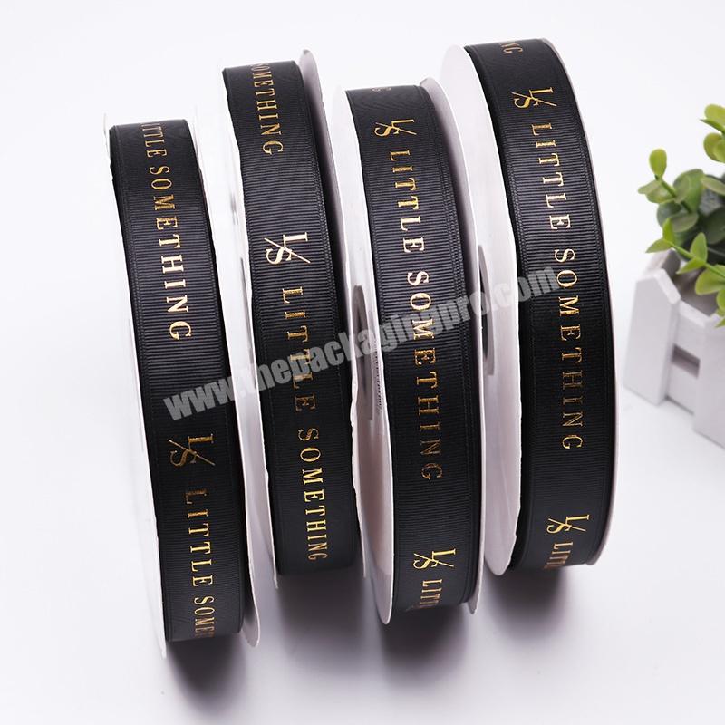 the latest printed ribbon 25mm black custom ribbon with gold foil printed ribbon