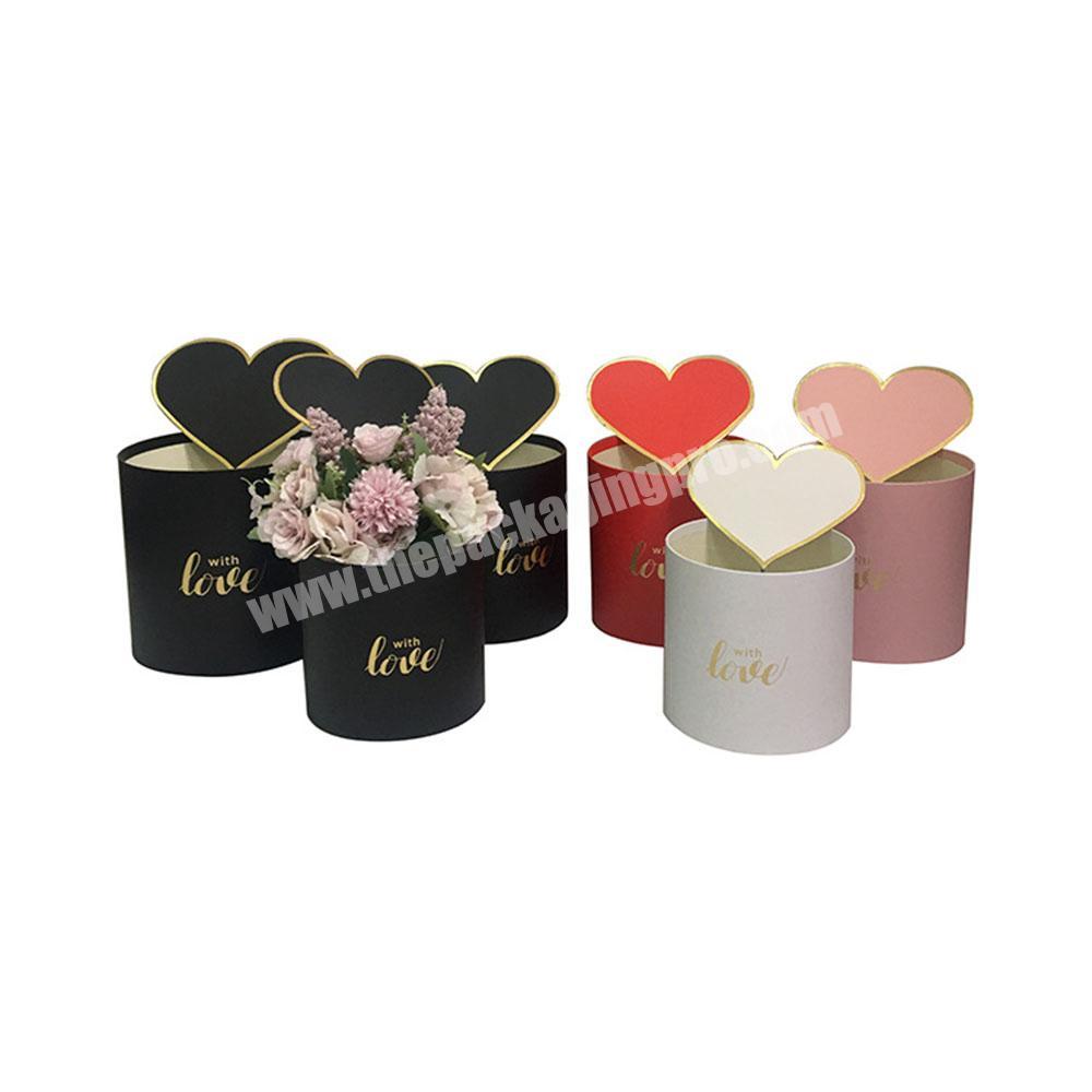 Three-Piece Round Paper Cardboard Preserved Flower Luxury Boxes For Flowers Bouquet With Heart Card