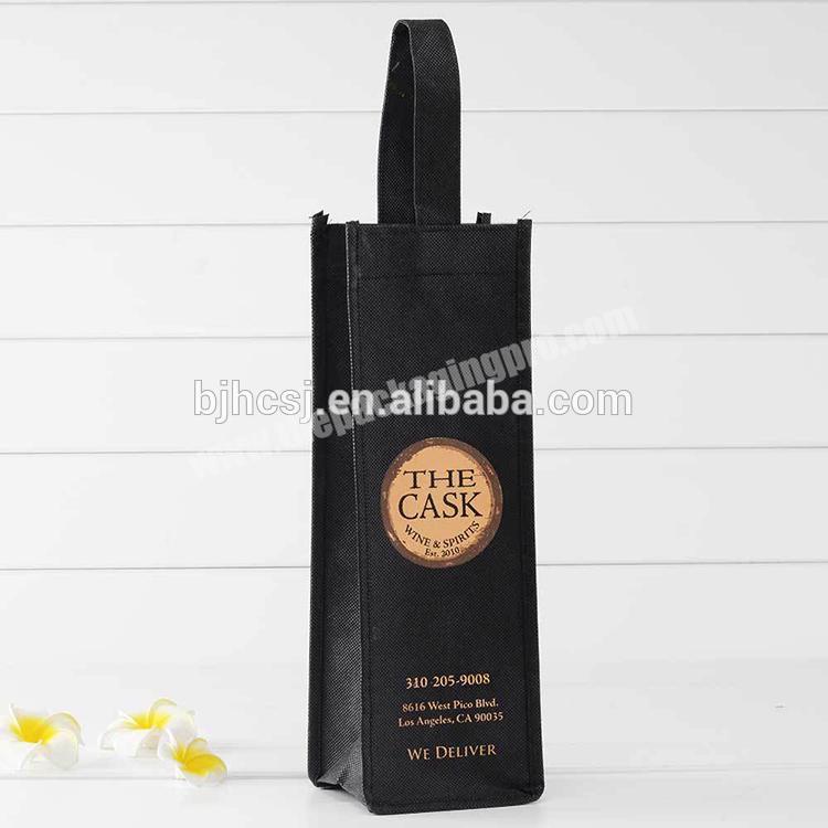 Top quality foldable one bottle non woven wine tote bag