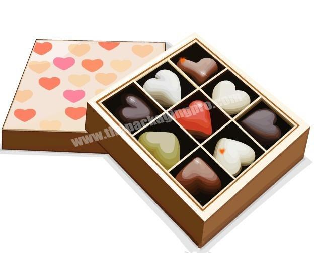 Top quality heart pattern printed chocolate packing box candy packaging with pet insert