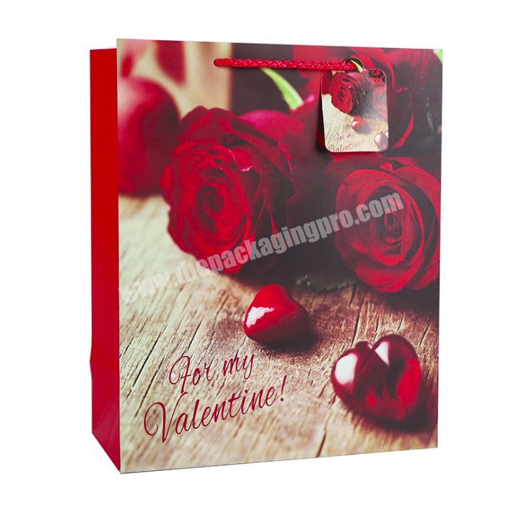 Top sale custom printing valentine's day paper bag with rope handle