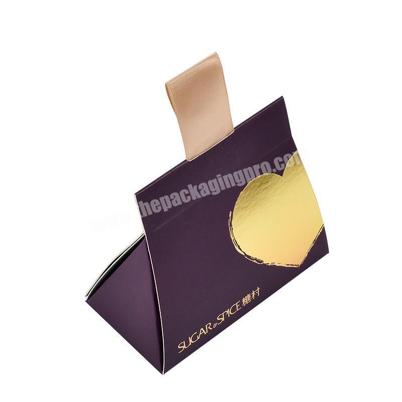 Top Sale Customized Logo Printed  Triangle Cosmetic Candy Gift Packing Box with Ribbon Handle