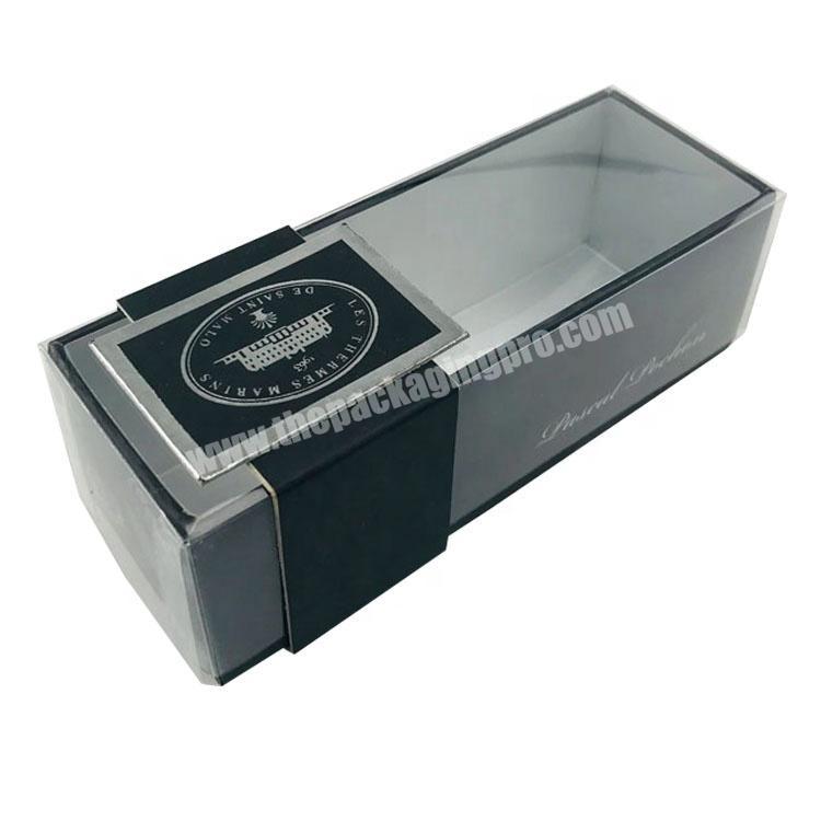 transparent lid and cardboard base gift box with printed paper sleeve