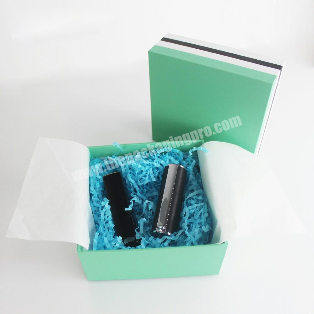 two pieces lid off cyan green printing rigid paperboard lipstick perfume cosmetic packing box