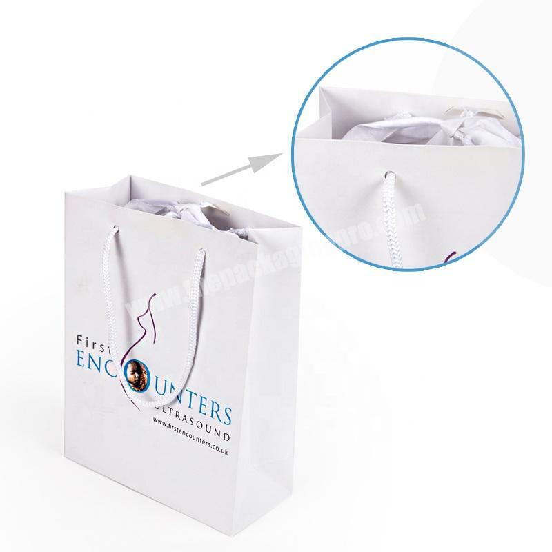 Ultrasound service promotion packaging white paper bag with ribbon tie