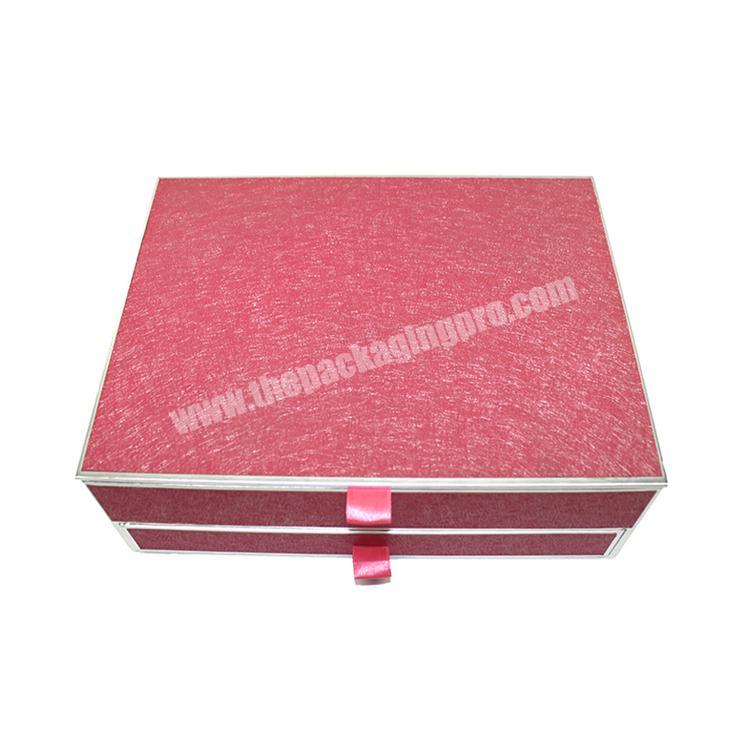 Unique Design Cute Cardboard Double Layer Pink Drawer Beauty Cosmetic Case Packaging with Ribbon