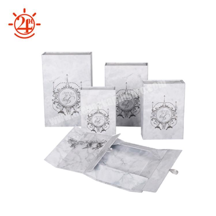 Unique design glossy white collapsible marble print folding paper gift box