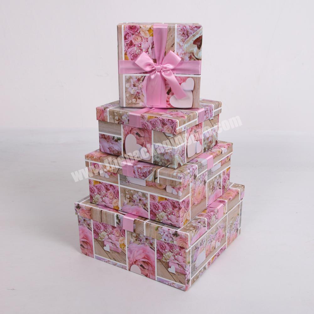 Unique Square Gift Box  Sets With Ribbon Bow