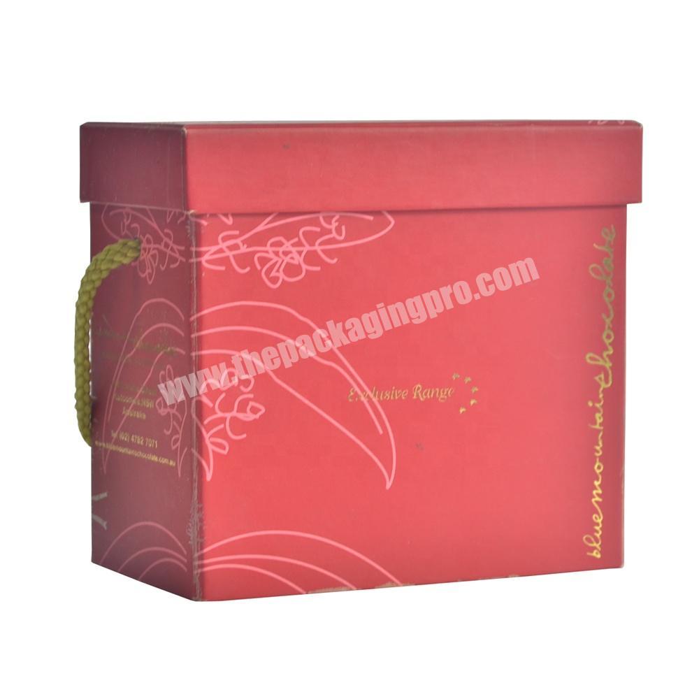 Uv Printing Red Folding Packaging Paper Tea Gift Box With Handle And Lid
