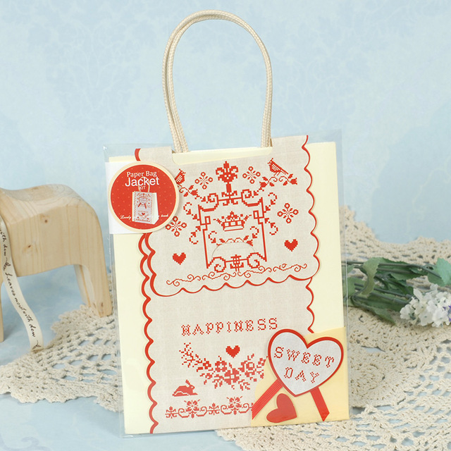 valentine 10pcs paper hand bag red heart style with handle gift packaging candy hold
