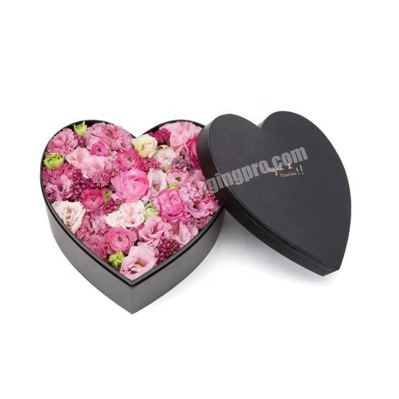 Valentine Roses Premium Packaging Paper Custom Gift Clear Window Velvet Luxury Heart Shaped Love Heart Flower Box