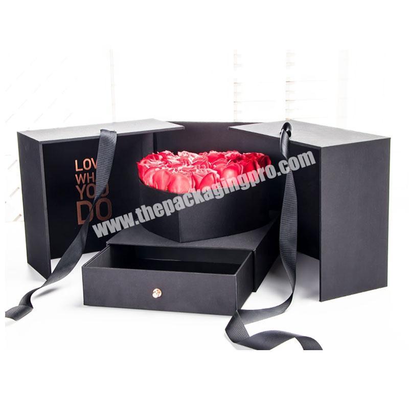 Valentine'S Day Luxury Paper Cardboard Magic Square Double Open Box Flower Gift Packaging Boxes With Ribbon