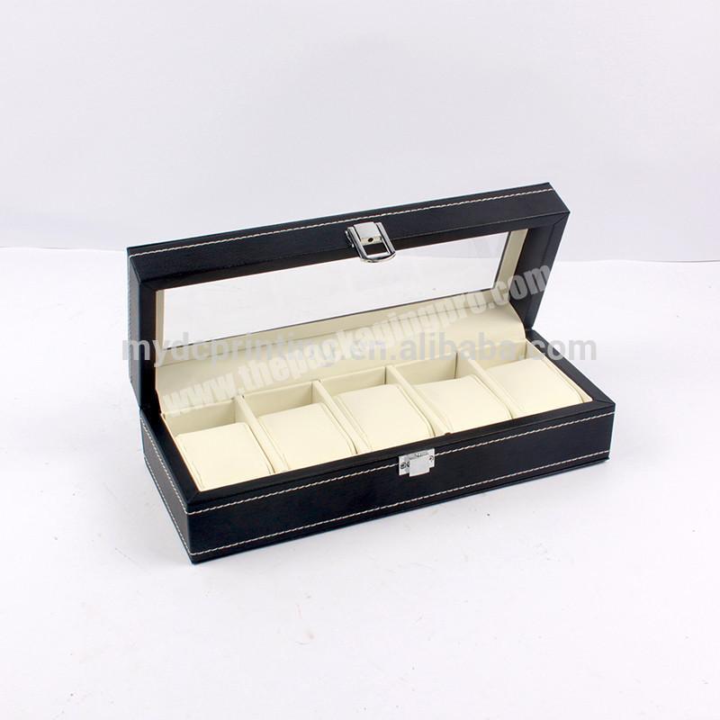 Watch storage box made by faux leather and see through window display box