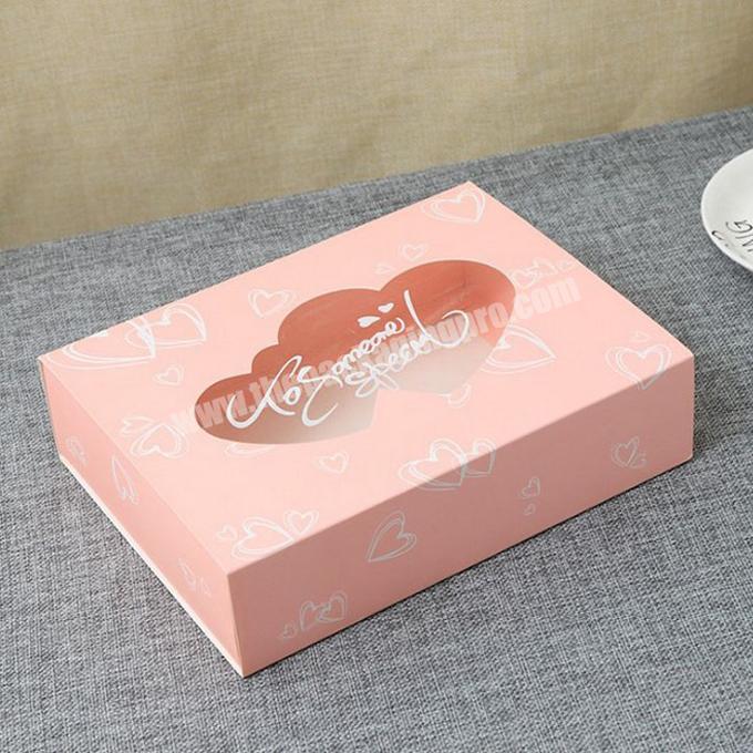 Wedding Gift Box Party Favor Drawer Kraft Paper Box With Window Pink Heart Cookie Candy Cup Cake Boxes And Packaging